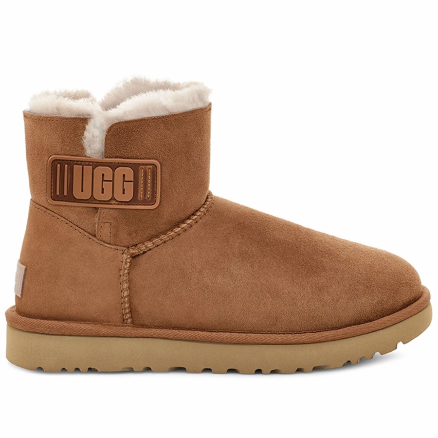 * Ugg Women'S Mini Bailey Logo Strap Suede Winter Boots Chestnut Winter Boots