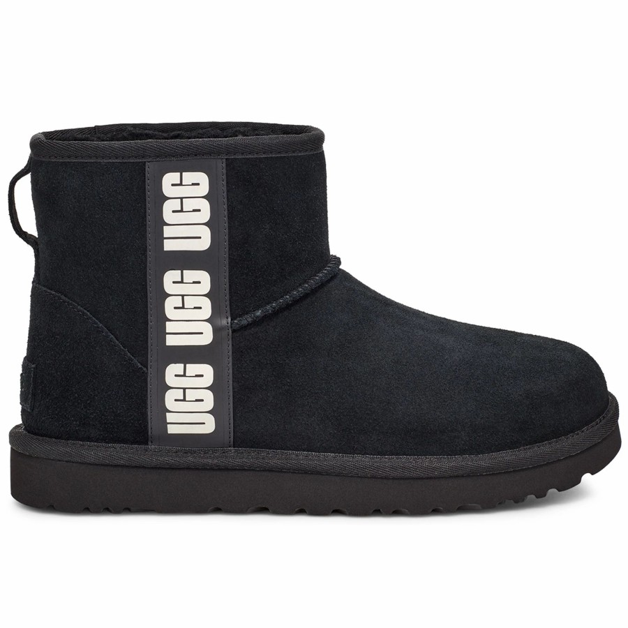 * Ugg Women'S Classic Mini Side Logo Winter Boots Black/White Winter Boots